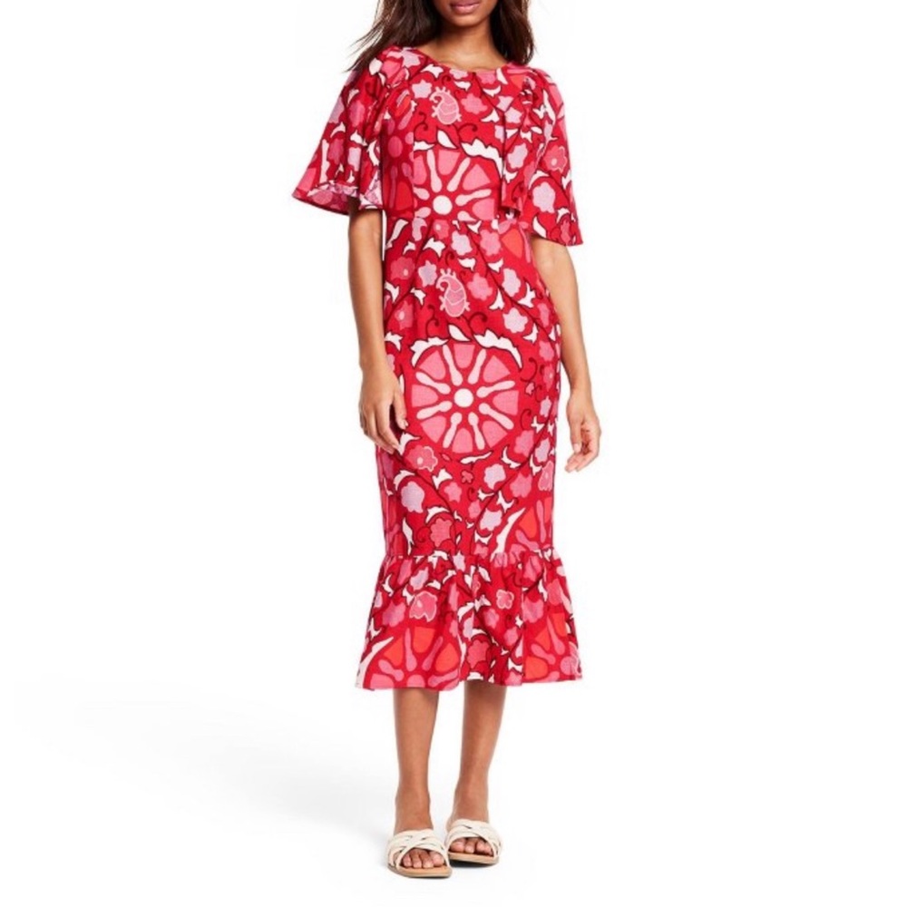 RHODE x Target Women's Large Zinnia Floral Print Bell Sleeve Midi Dress NWT